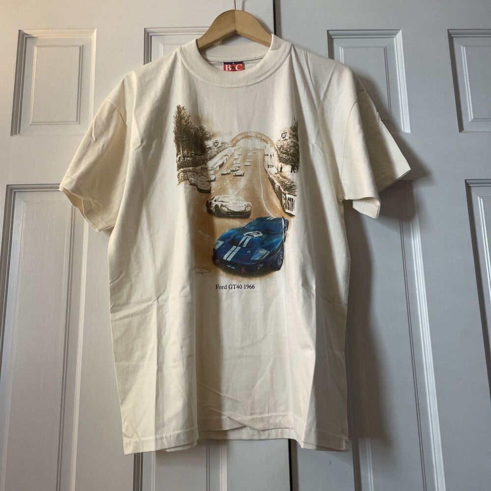 Vintage 90s Ford‎ GT40 1966 Le Mans Racing T-Shirt White Large B&C 190 Euro Tag